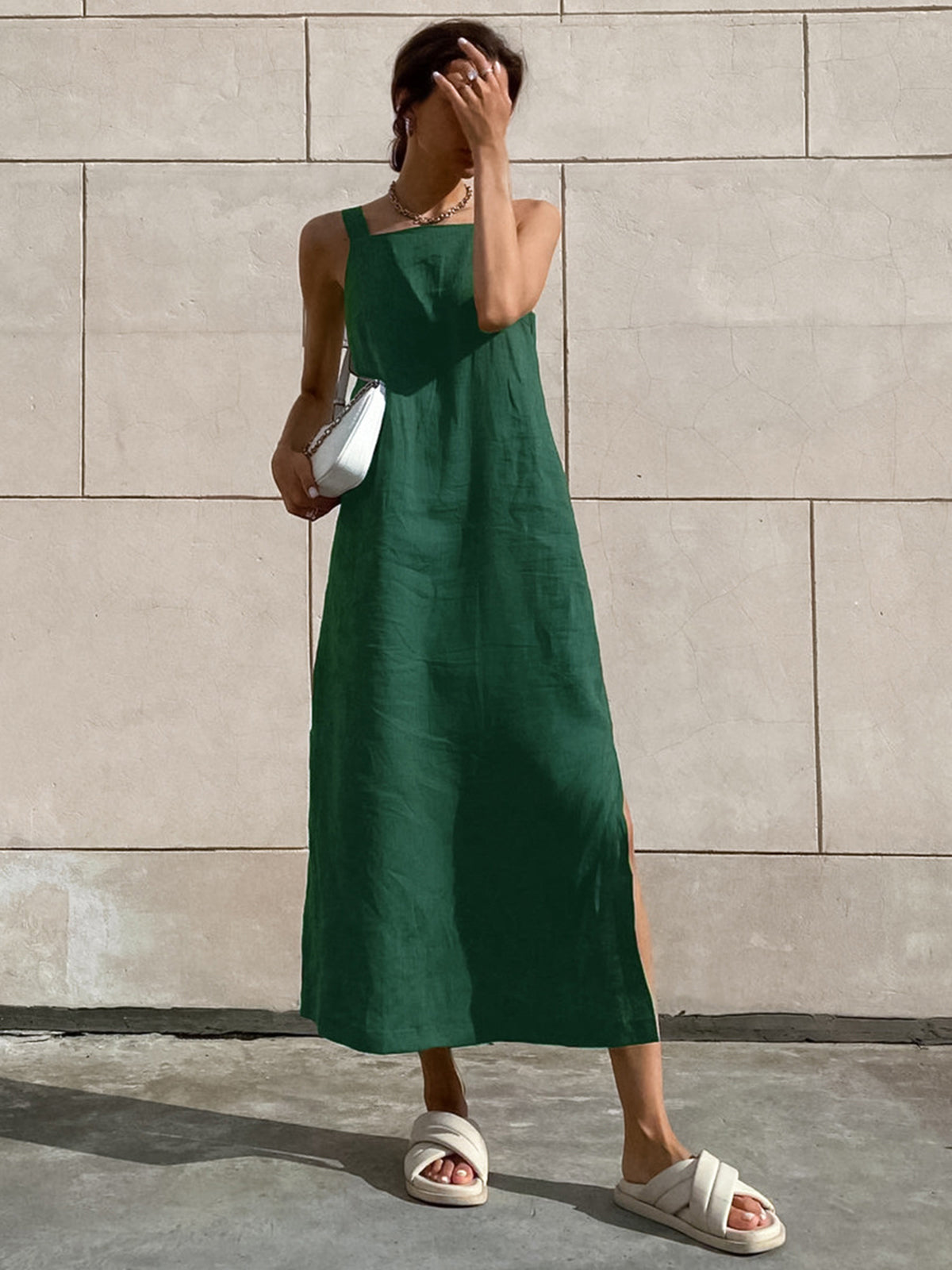 Minimalist Stil Pamuklu Askılı Maxi Elbise