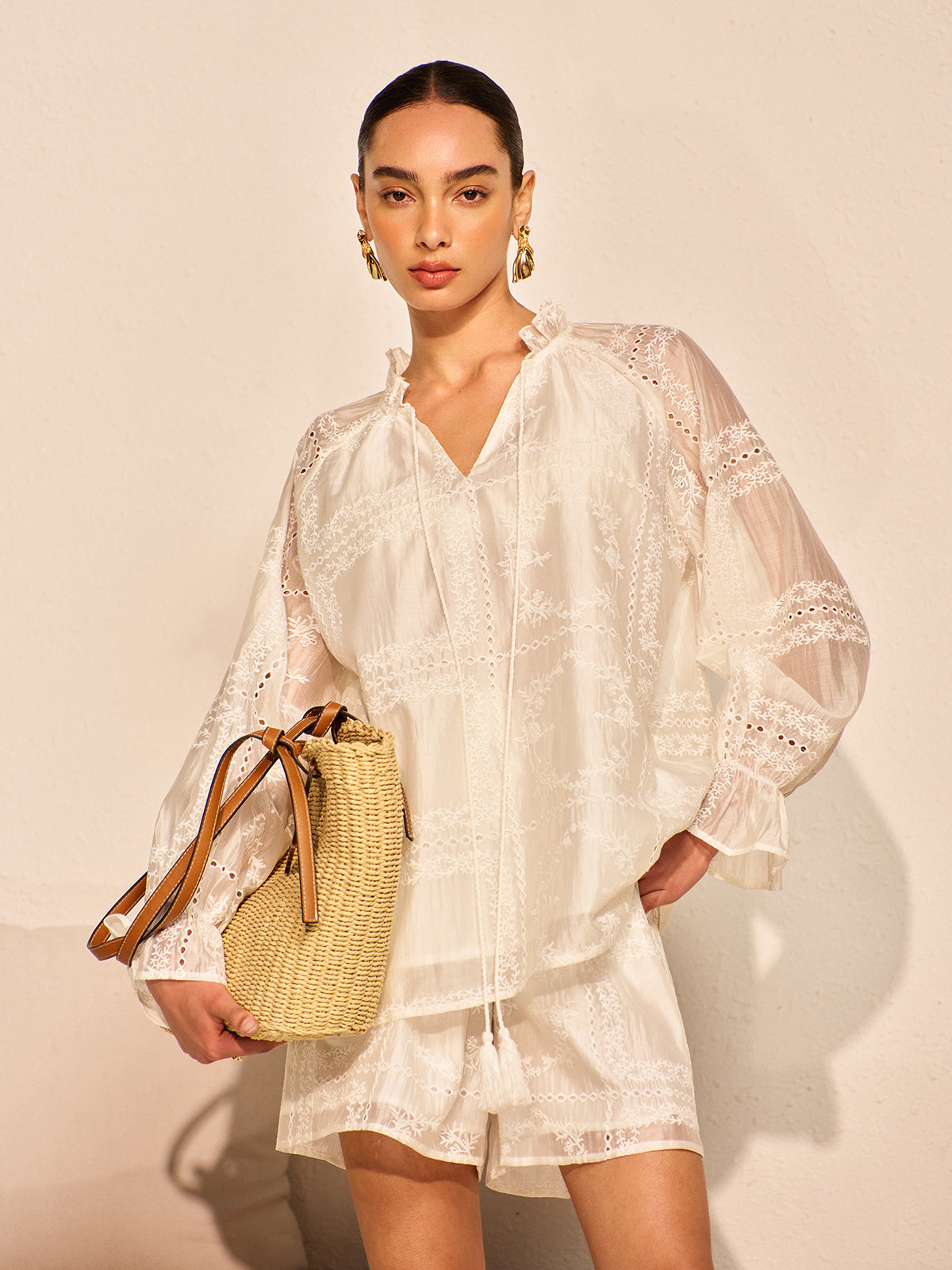 Nakış Detaylı Uzun Kollu Şort Takım