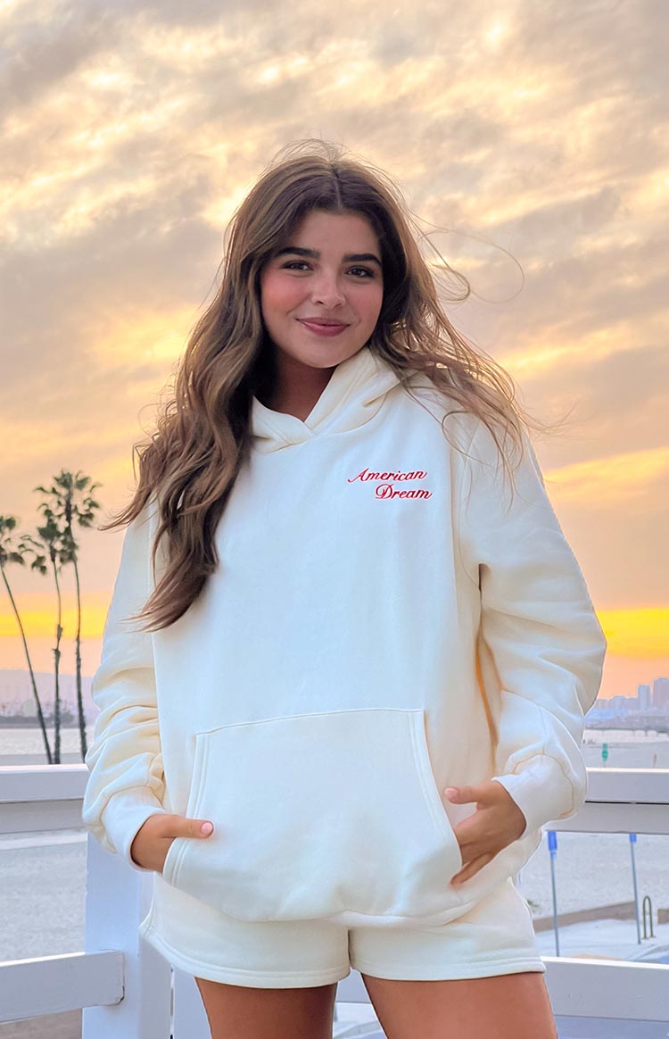Başlangıç Krem Amerikan Rüyası Kapşonlu Sweatshirt