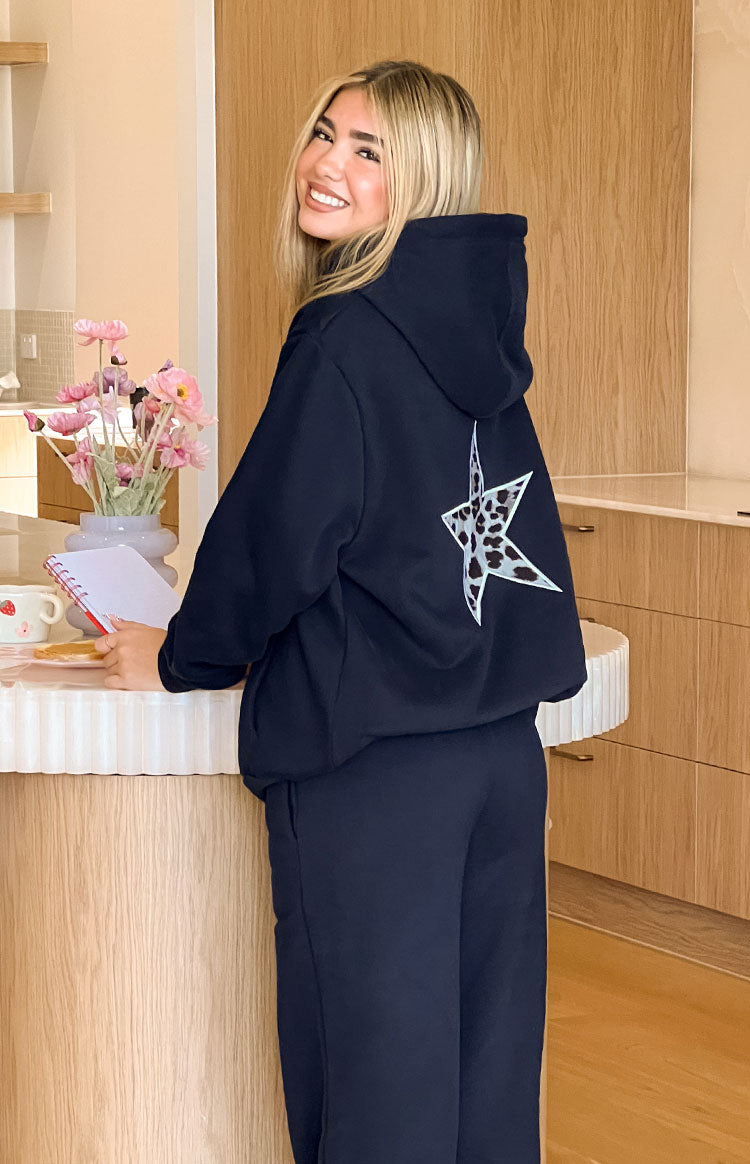 Başlangıç Navy Leopar Yıldız Kapüşonlu Sweatshirt
