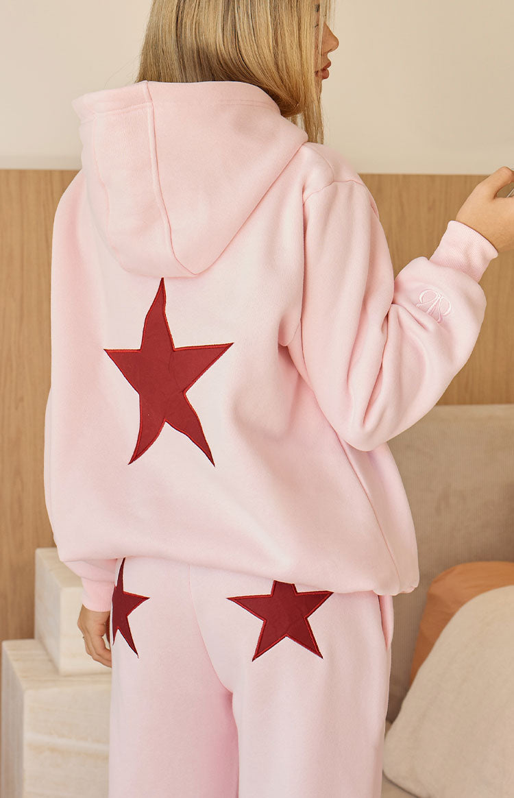 Başlangıç Pembe Bordo Yıldız Kapüşonlu Sweatshirt