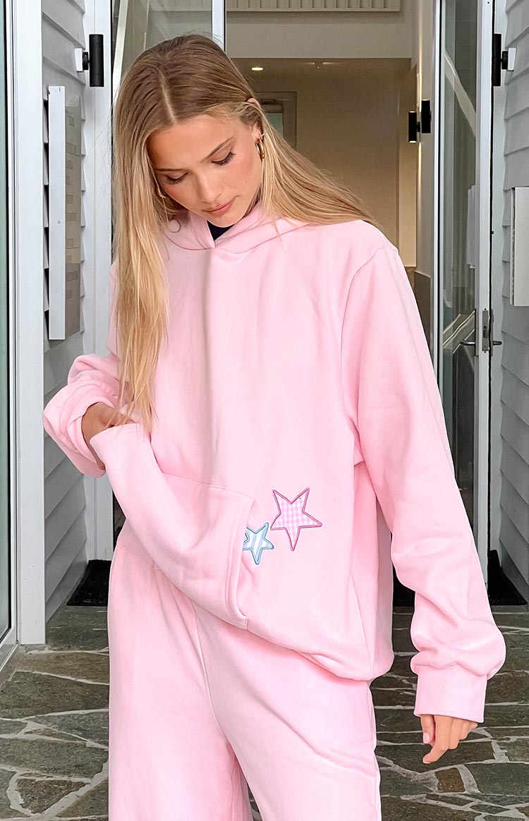Pembe Yıldız Kapşonlu Sweatshirt
