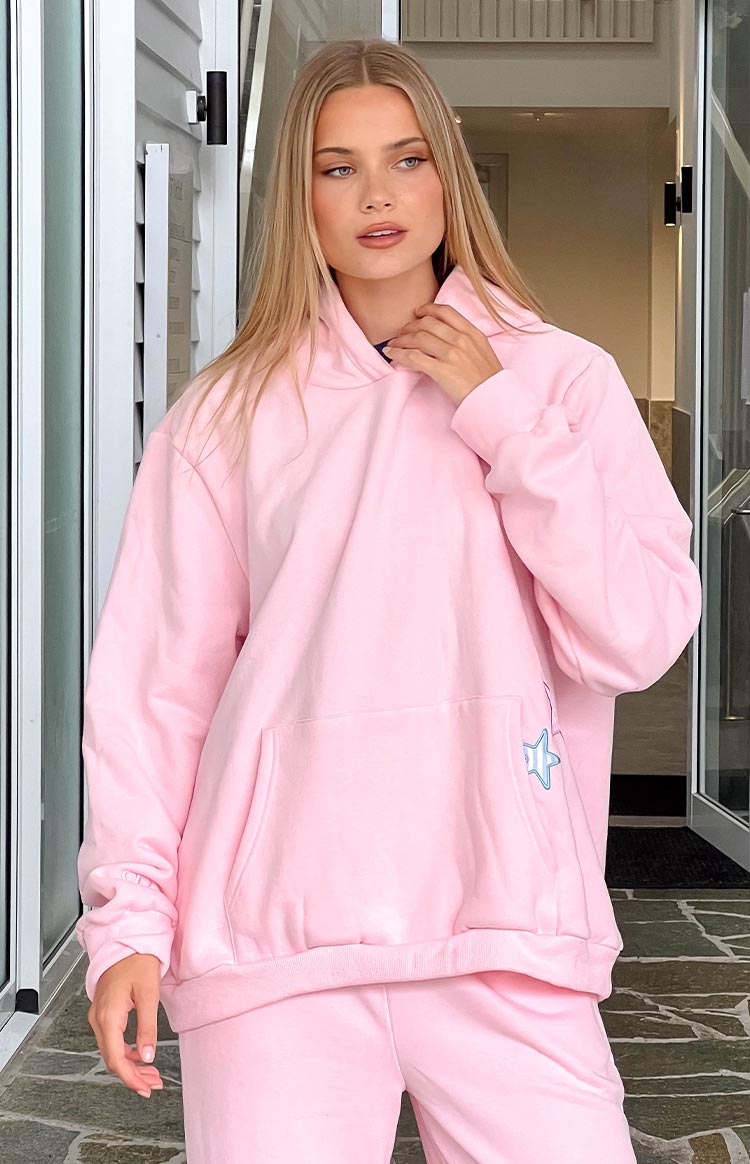 Pembe Yıldız Kapşonlu Sweatshirt