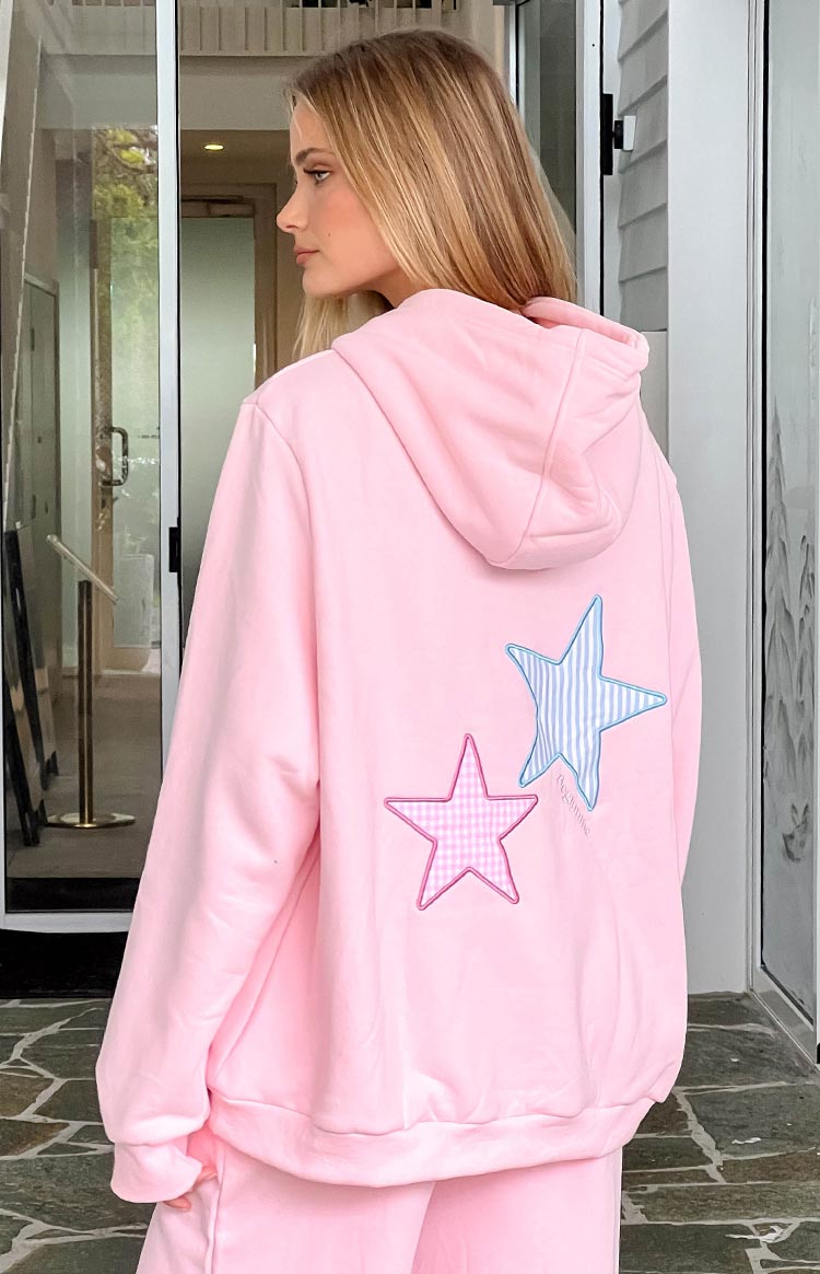 Pembe Yıldız Kapşonlu Sweatshirt