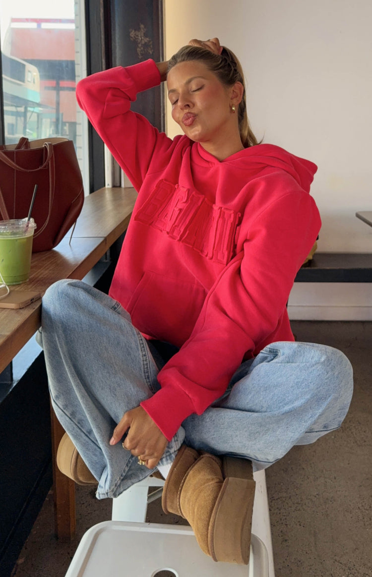 Karpuz Kırmızısı Kapüşonlu Sweatshirt