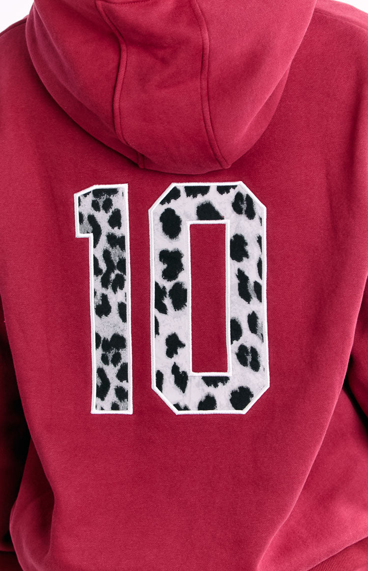 Burgonya Leopar Yıldız Kapüşonlu Sweatshirt