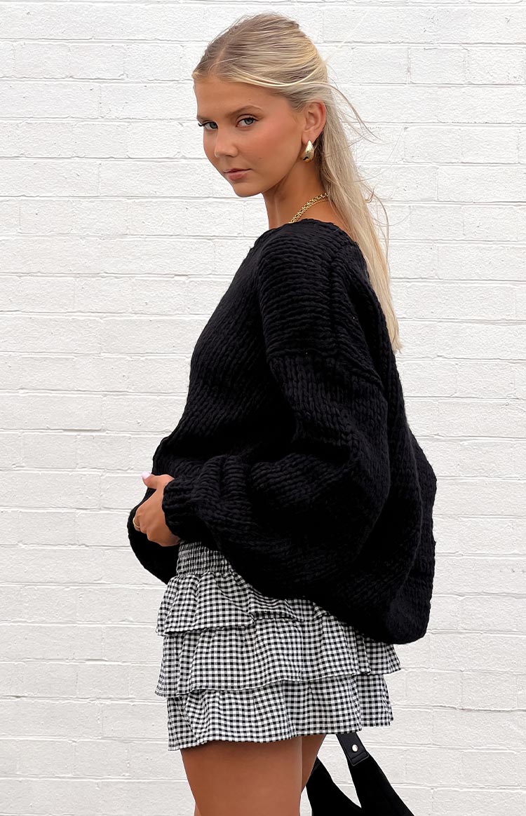 Betsy Siyah Gingham Volanlı Mini Etek