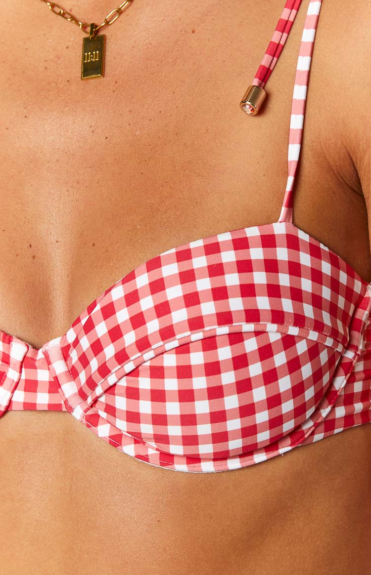 Bianca Kırmızı Kareli 9.0 Yüzme Bikini Üstü - Şık ve Rahat