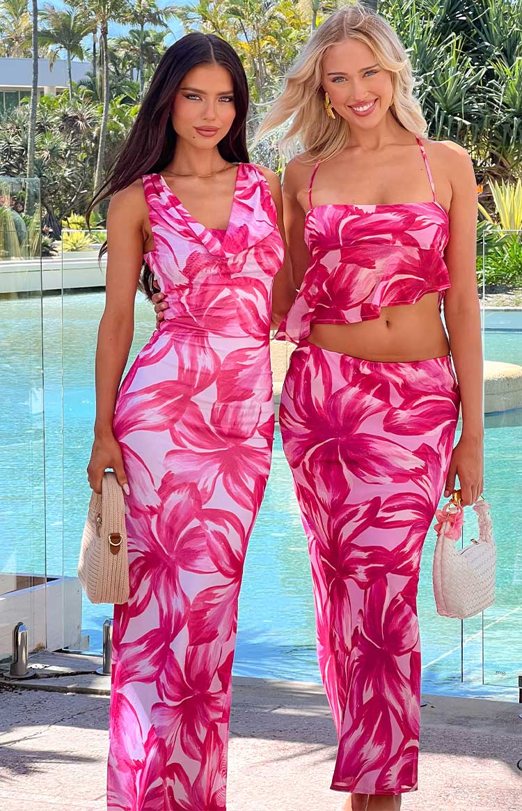 Blessings Pembe Çiçek Desenli Maxi Elbise