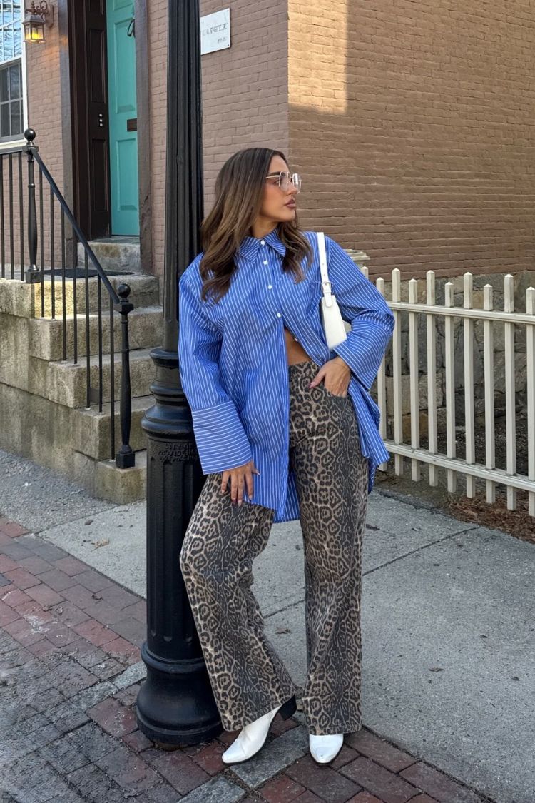 Brunet Leopar Desenli Düz Paça Jean