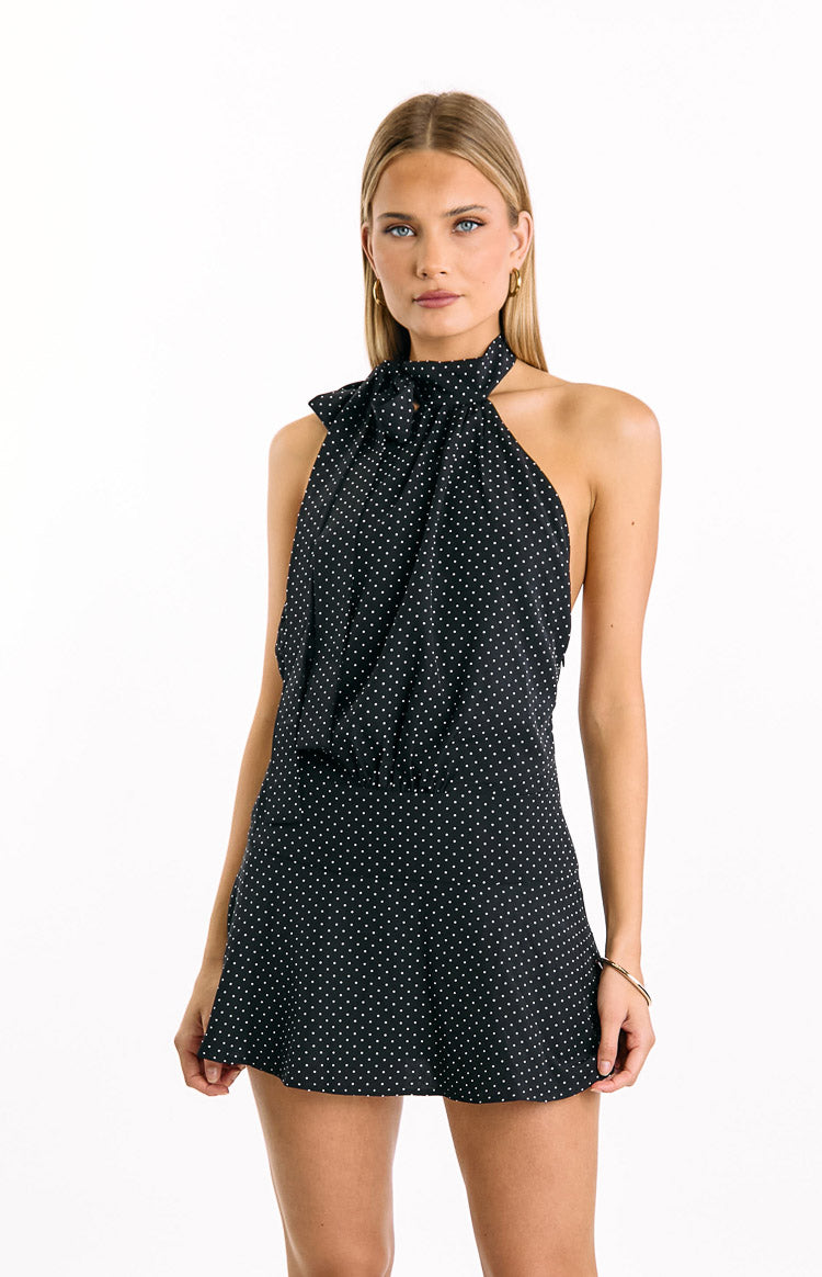 Bryan Siyah Puantiye Mini Elbise - Şık ve Trendy Tasarım