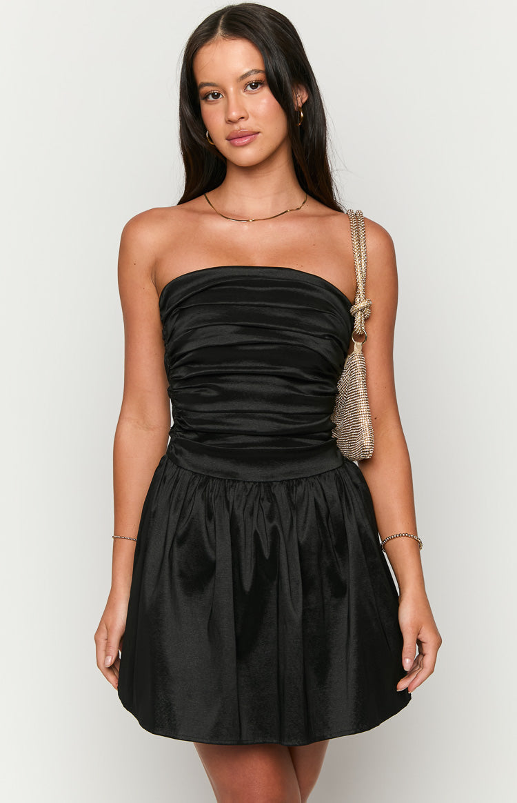 Siyah Straplez Mini Elbise