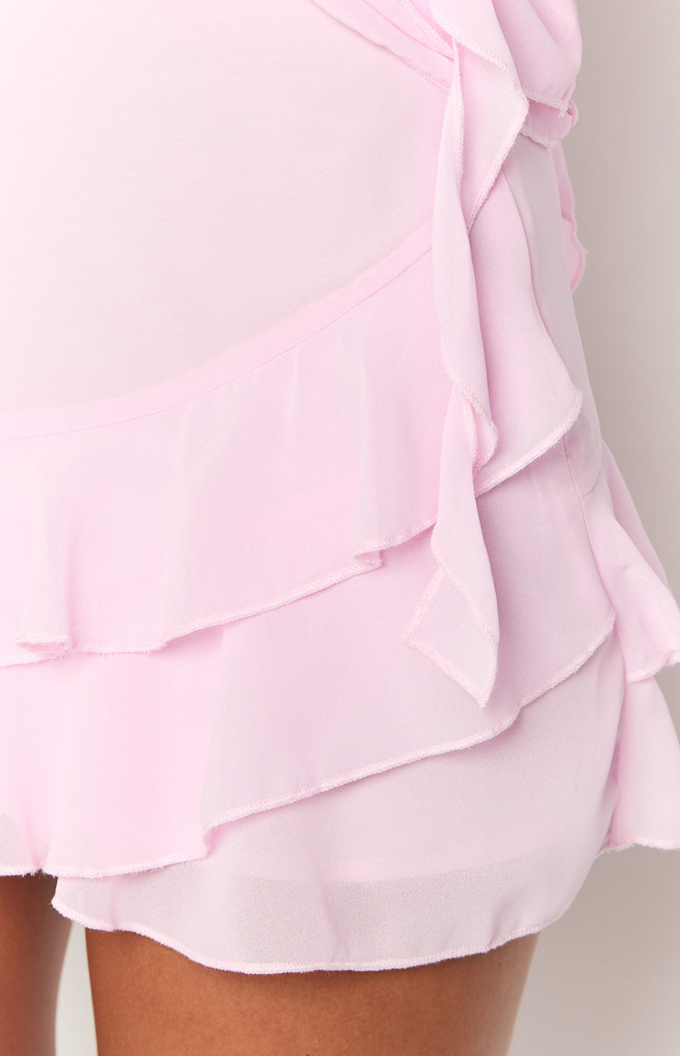 Hazar Pembe Şifon Mini Etek