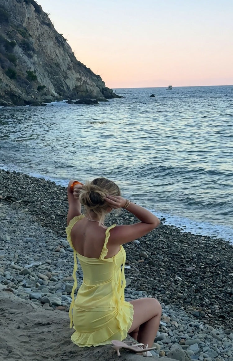 Hazar Sarı Şifon Mini Etek