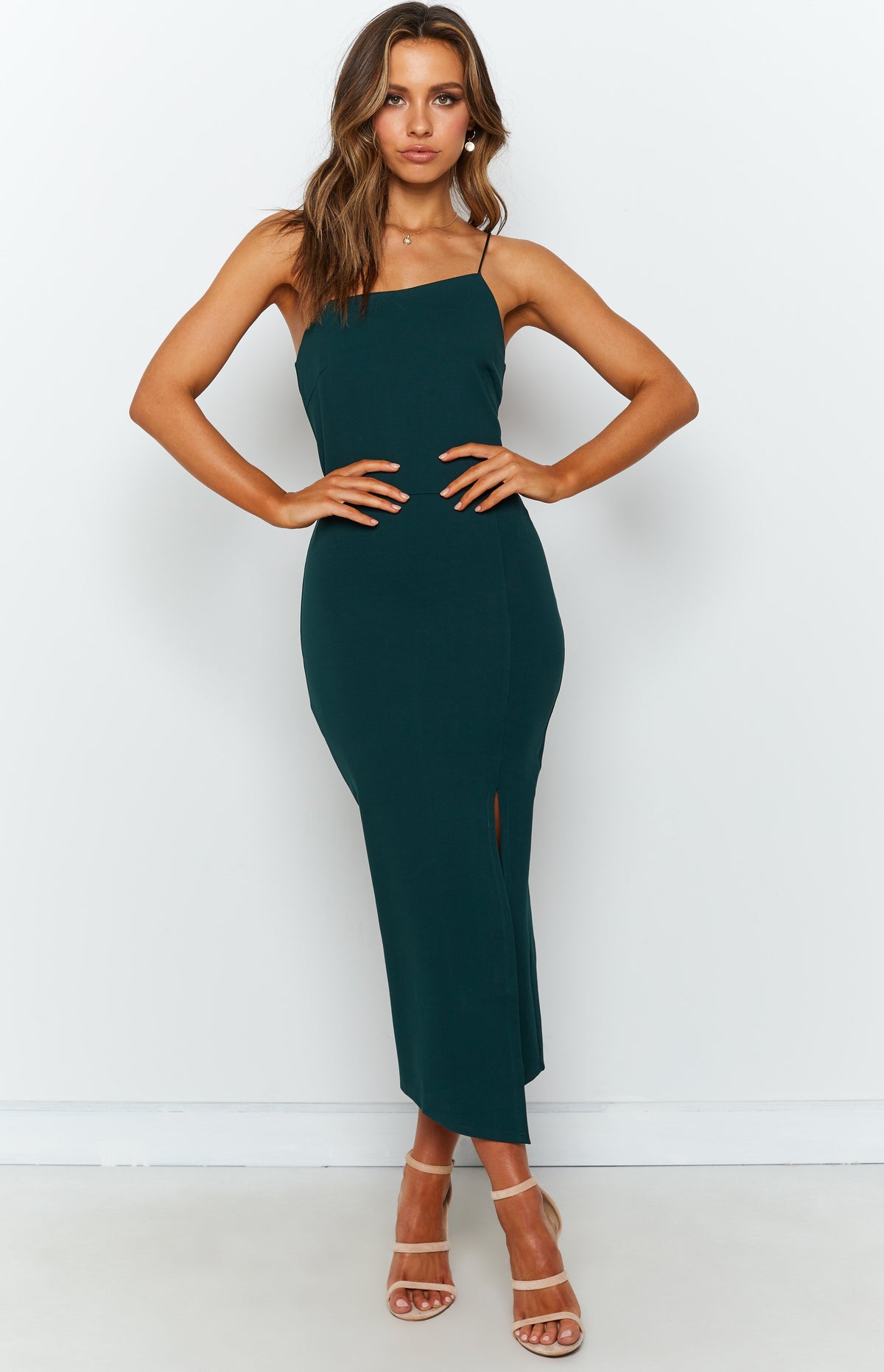 Zümrüt Renkli Cecilia Midi Bodycon Elbise