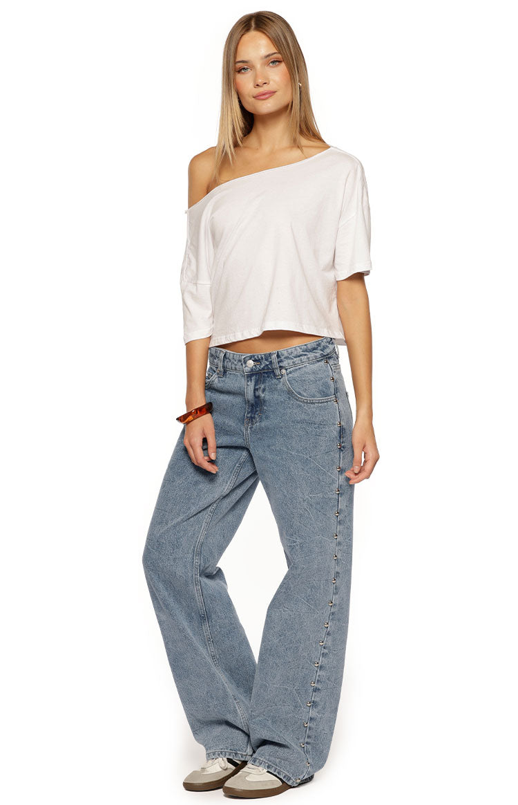 Charli Orta Yıkama Düşük Bel Bol Paça Denim Jean