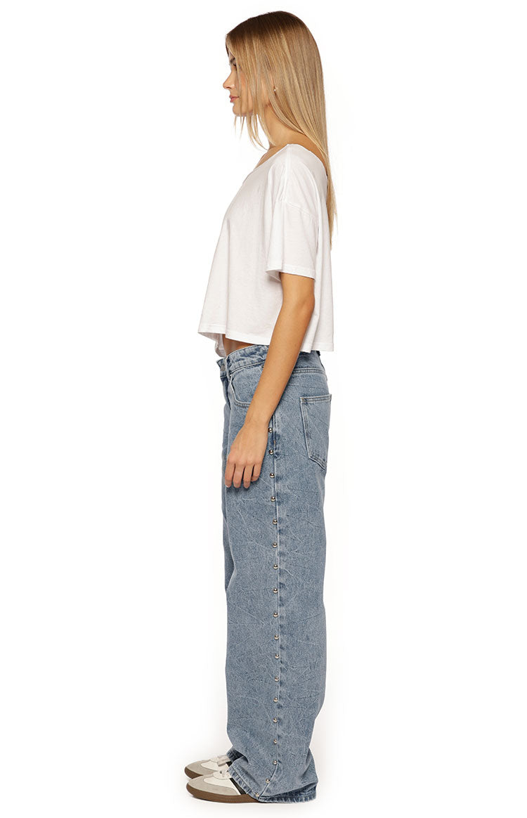 Charli Orta Yıkama Düşük Bel Bol Paça Denim Jean
