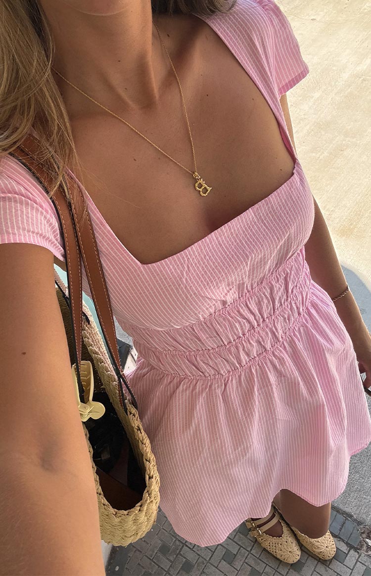 Clairo Açık Pembe Çizgili Mini Elbise