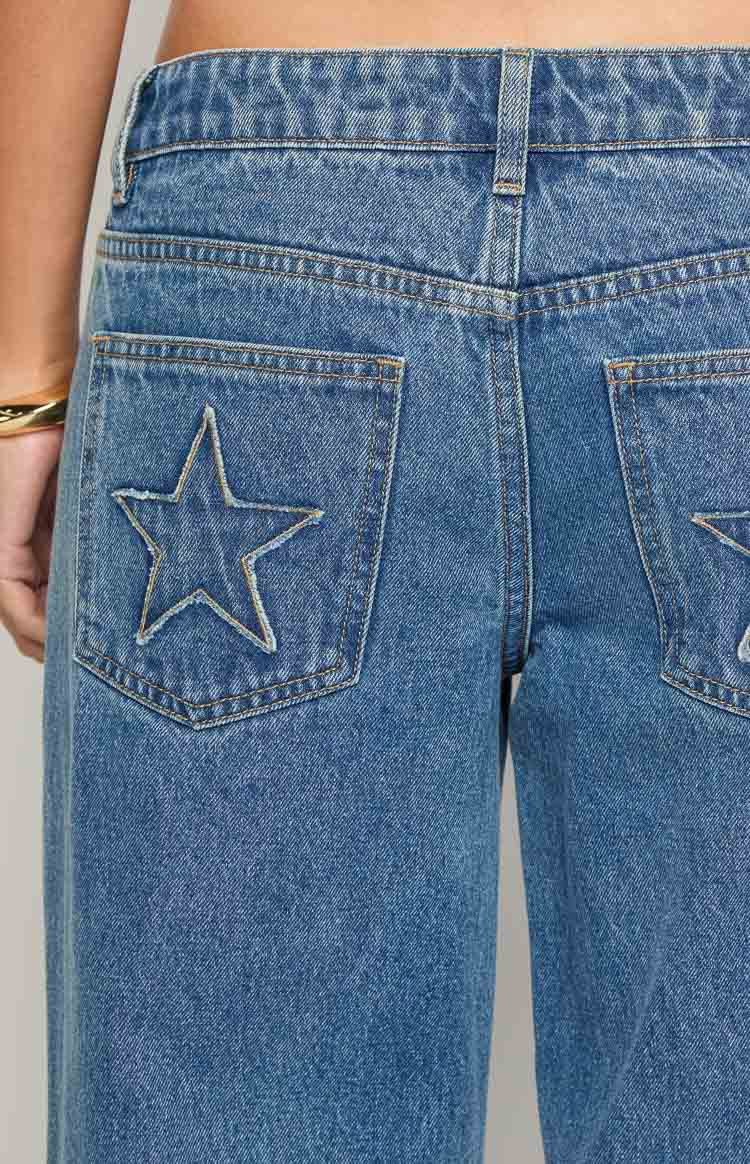 Clara Yıldız Orta Yıkama Düşük Bel Denim Pantolon