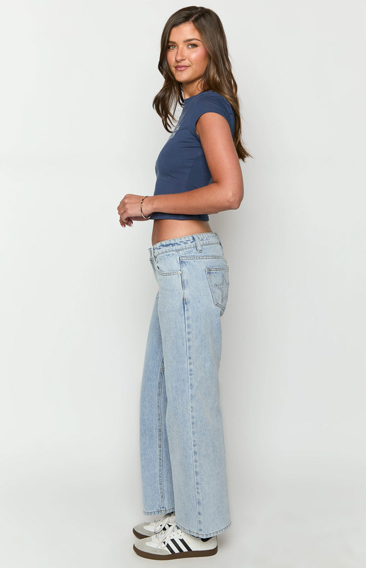 Clara Yıldız Açık Mavi Denim Düşük Bel Kot Pantolon