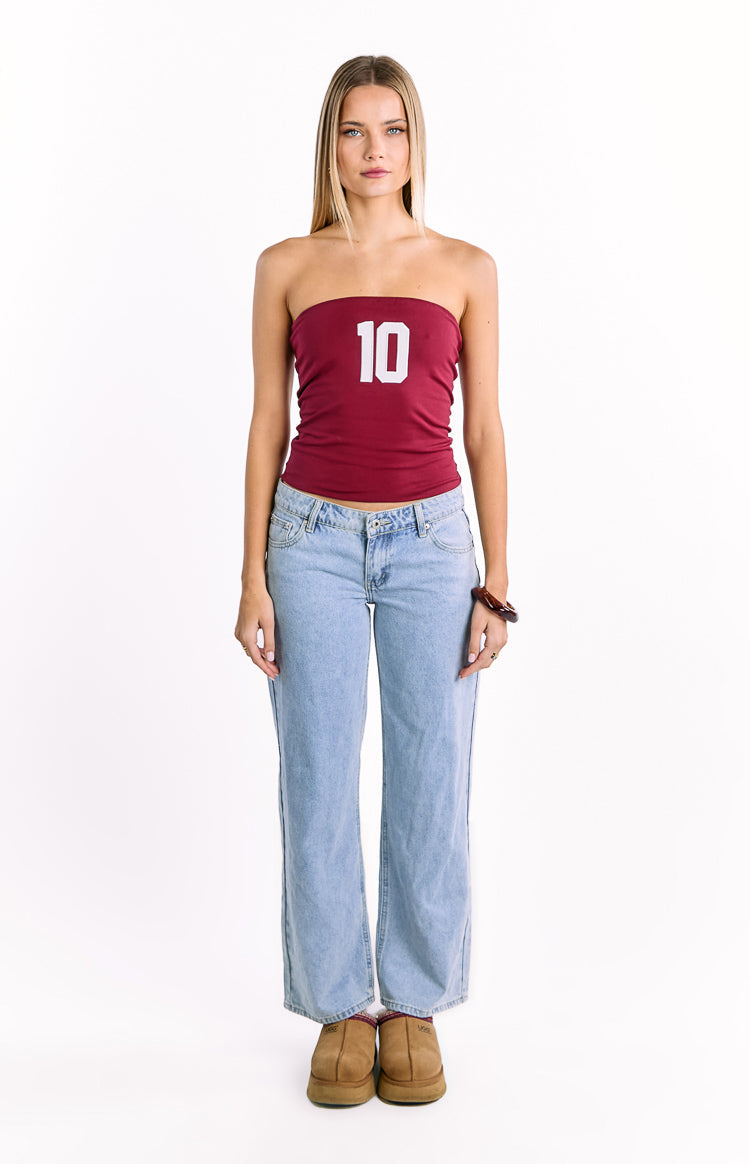 Bordo Papatya Desenli Straplez Bluz