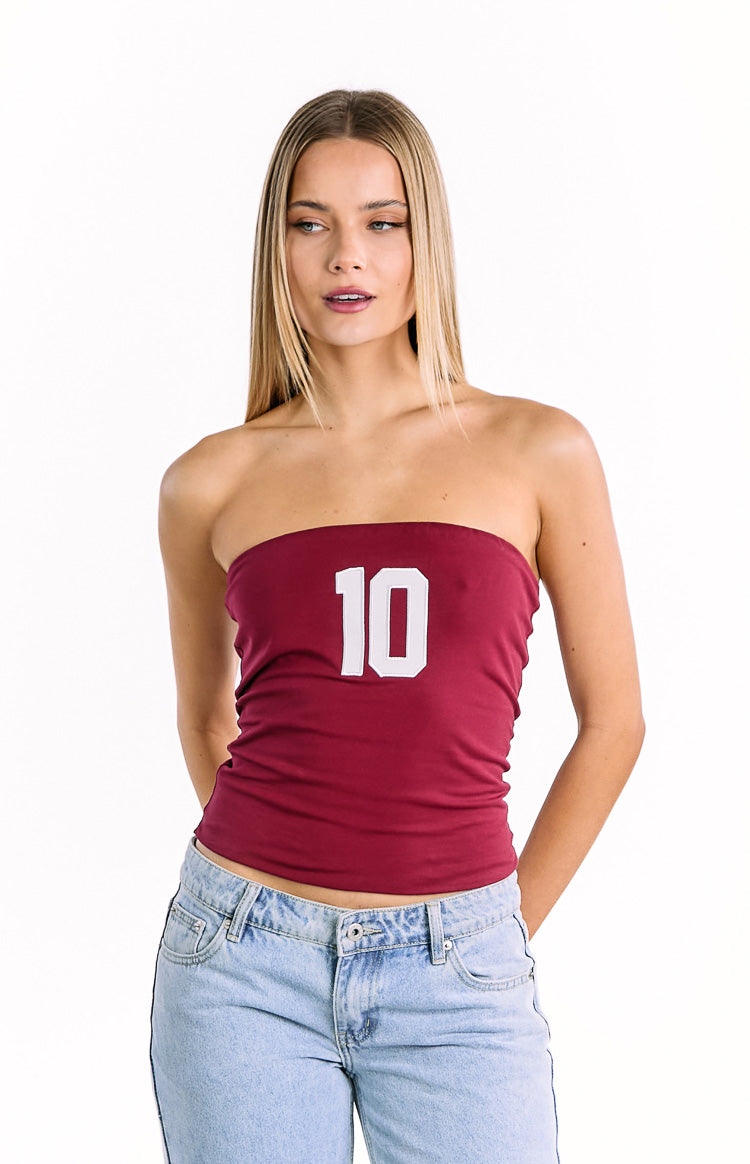 Bordo Papatya Desenli Straplez Bluz