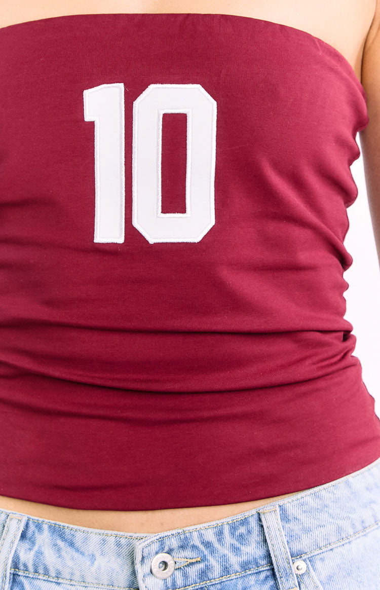 Bordo Papatya Desenli Straplez Bluz