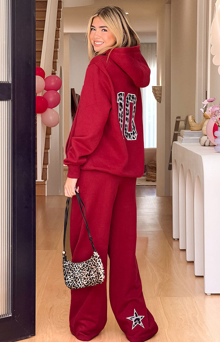 Bordo Leopar Desenli Kadın Eşofman Altı