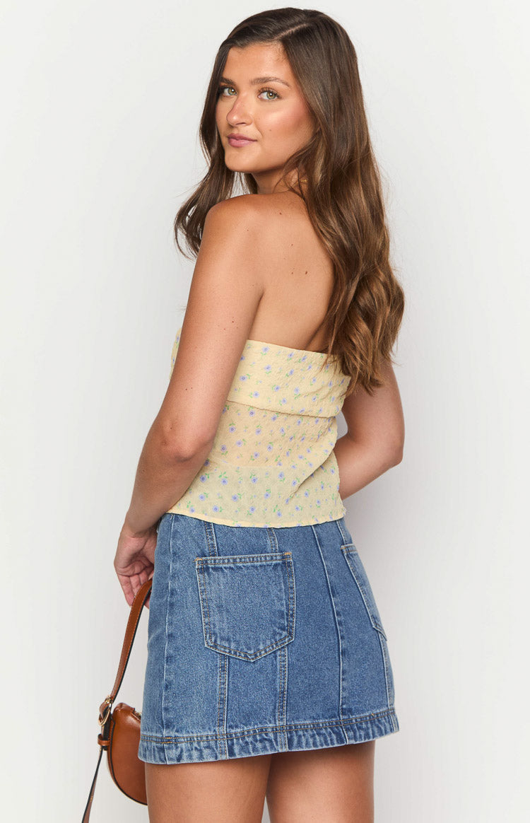 Darcy Yüksek Bel Orta Yıkama Denim Mini Etek