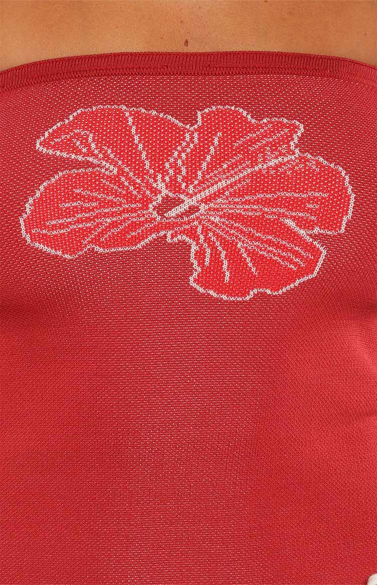 Deja Kırmızı Hibiskus Dantel Straplez Bluz