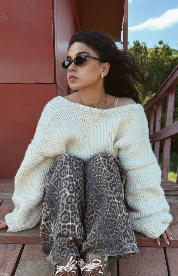 Brunet Leopar Desenli Düz Paça Jean