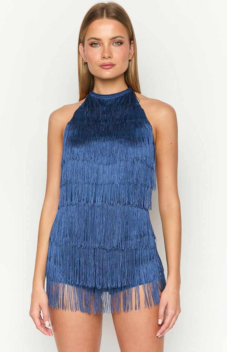 Demie Mavi Püskül Detaylı Tulum