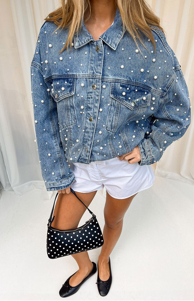 Denim Dazzle İnci Orta Yıkama Denim Ceket