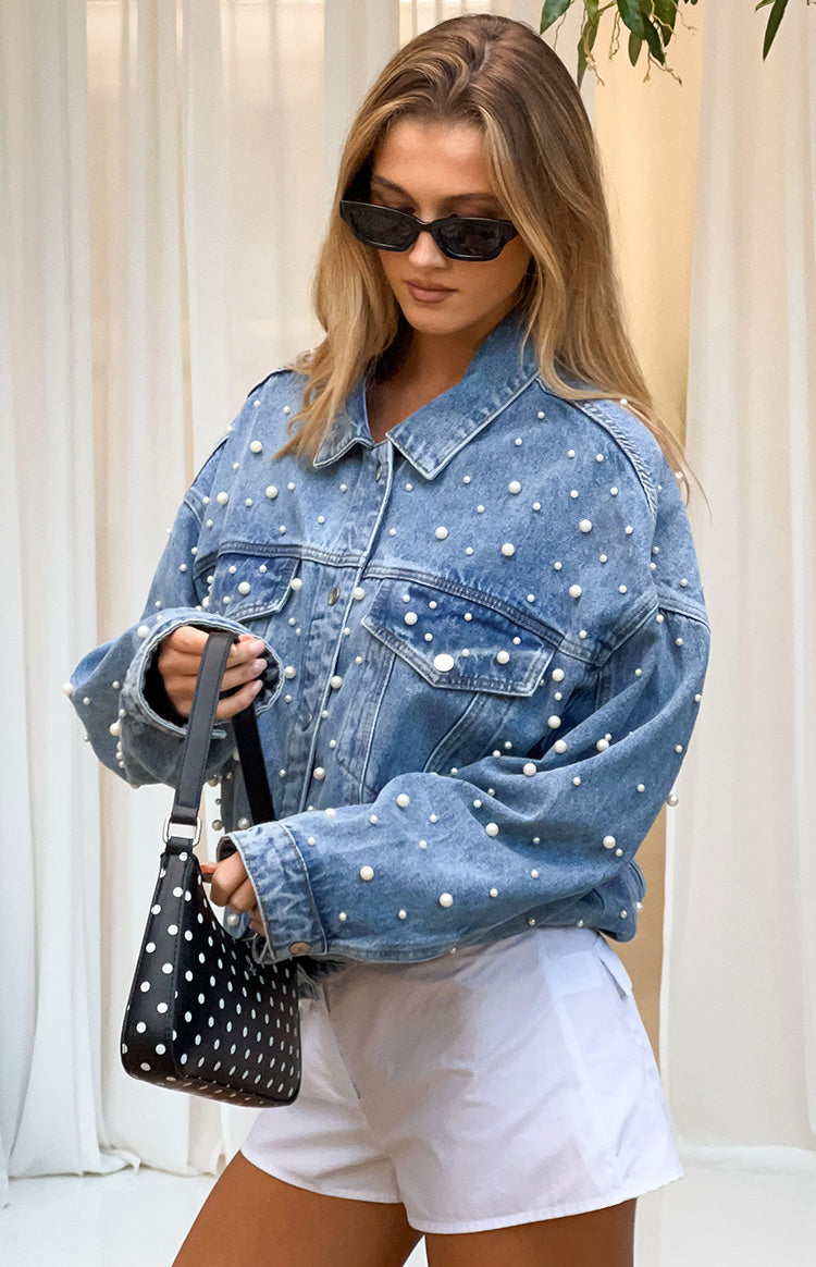 Denim Dazzle İnci Orta Yıkama Denim Ceket