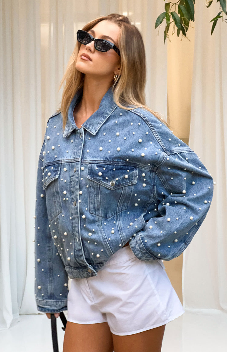 Denim Dazzle İnci Orta Yıkama Denim Ceket