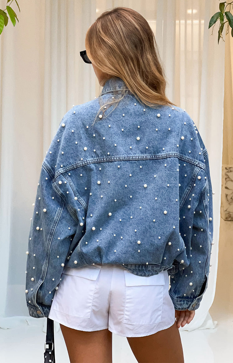 Denim Dazzle İnci Orta Yıkama Denim Ceket