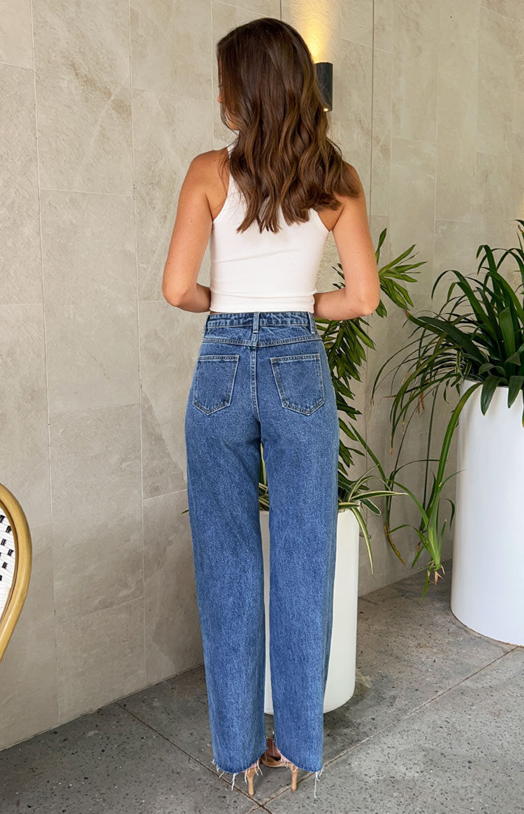 Denim Parıltı İnci Orta Yıkama Yüksek Bel Jean