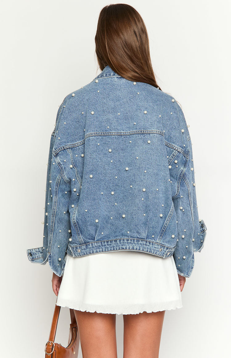 Denim Dazzle İnci Orta Yıkama Denim Ceket