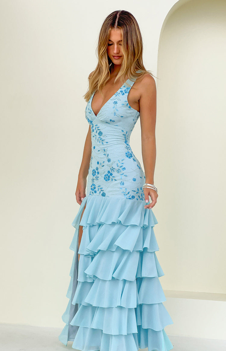 Eleanor Mavi Payetli Maxi Elbise