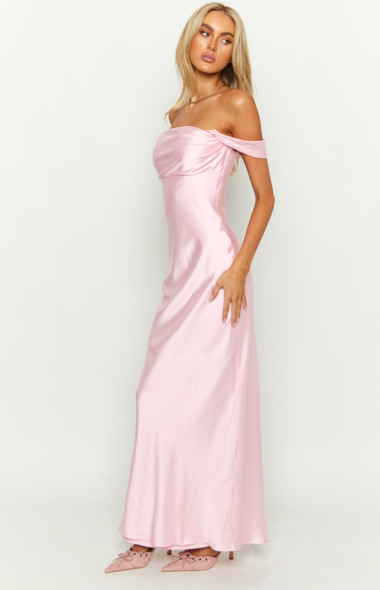 Ella Açık Pembe Off-Shoulder Maxi Elbise