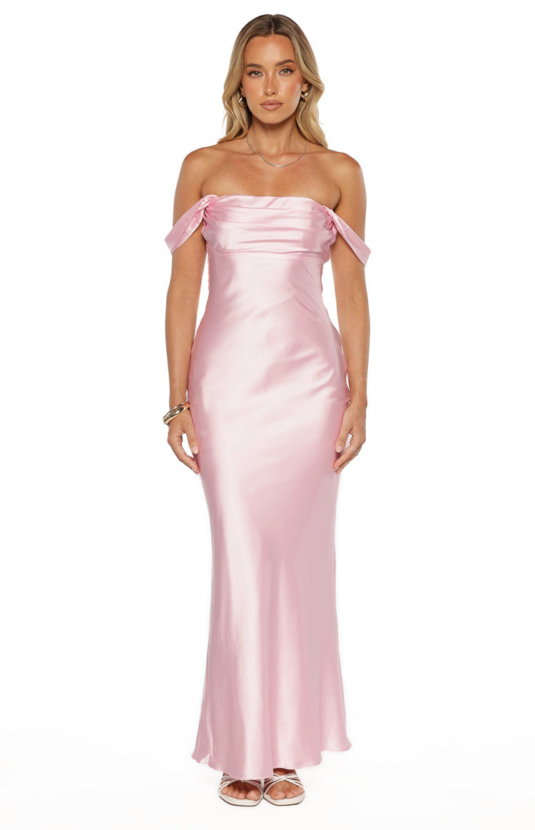 Ella Açık Pembe Off-Shoulder Maxi Elbise