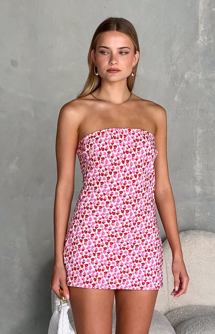 Ellie Pembe Kırmızı Benekli Mini Elbise