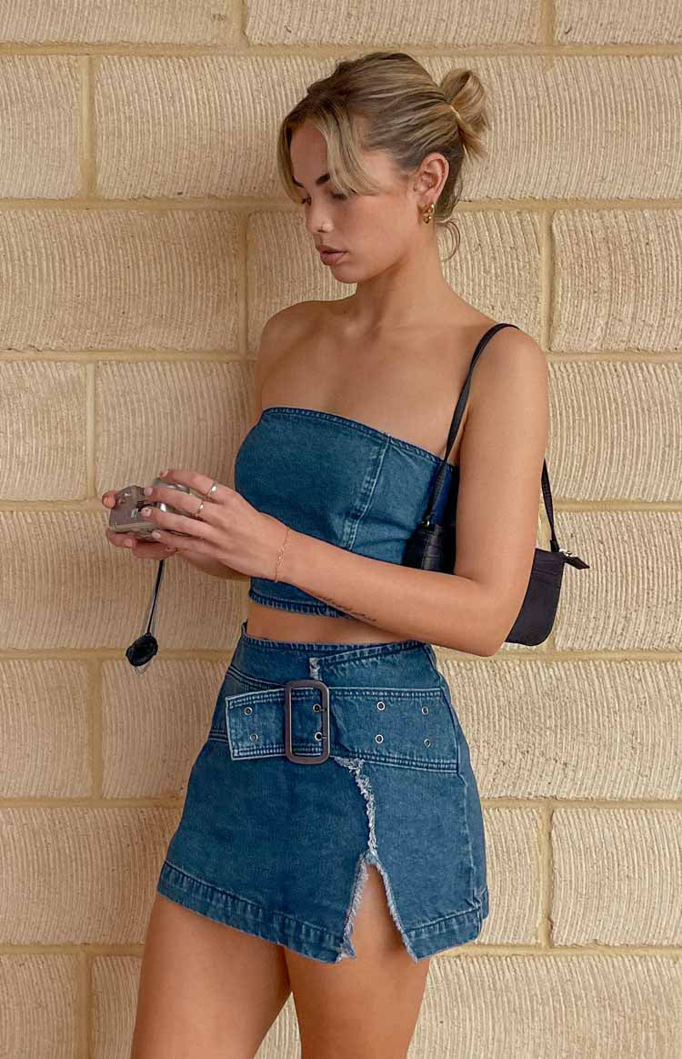 Elouise Tokalı Denim Mini Etek