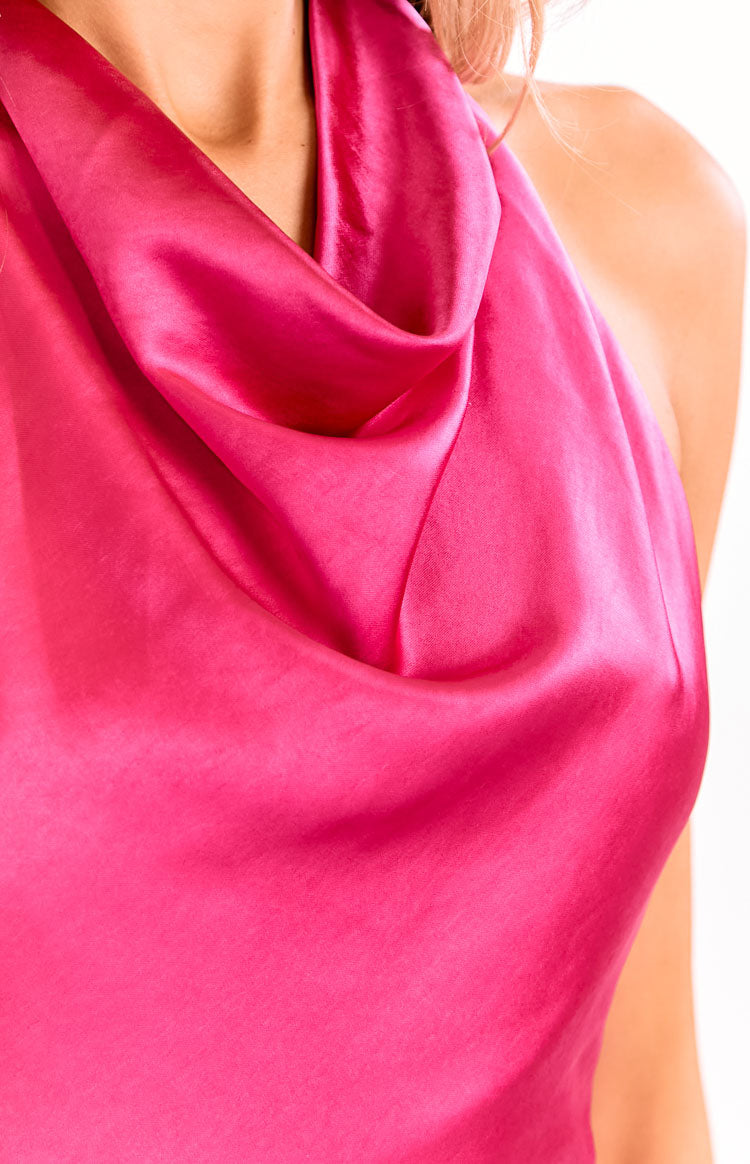 Estelle Fuşya Drape Yaka Mini Elbise