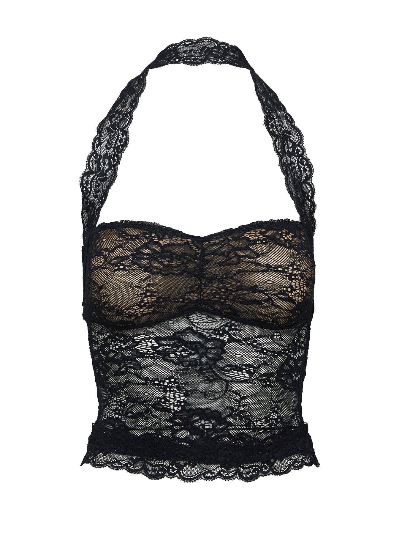 Siyah Dantel Halter Üst