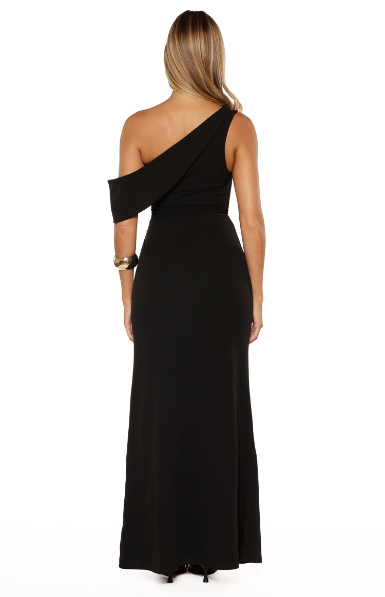 Farah Siyah Off-Shoulder Maxi Elbise