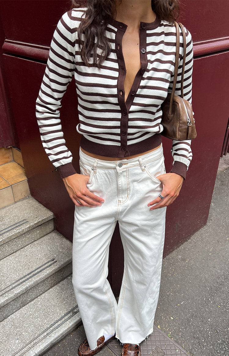 Felix Kabarık Kenar Beyaz Denim Pantolon