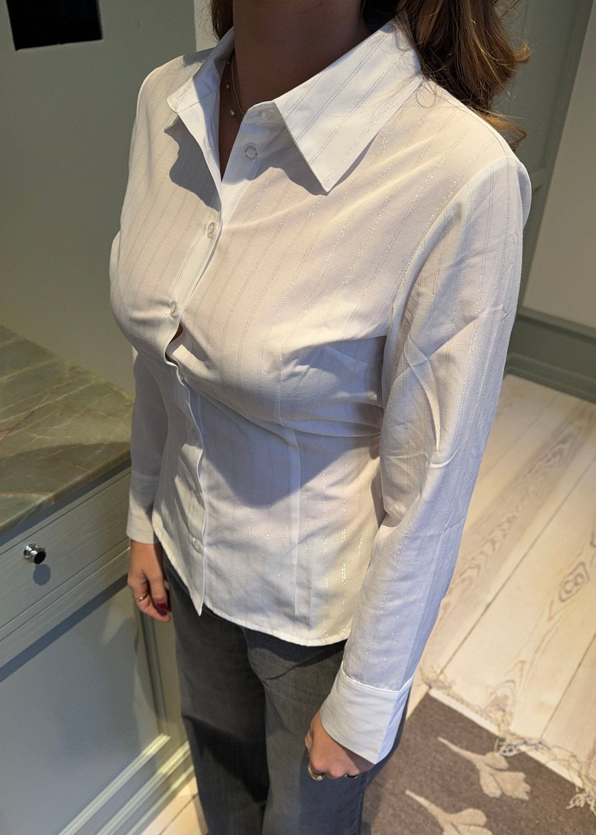 Alberte Slim Fit Beyaz Gömlek - Gümüş