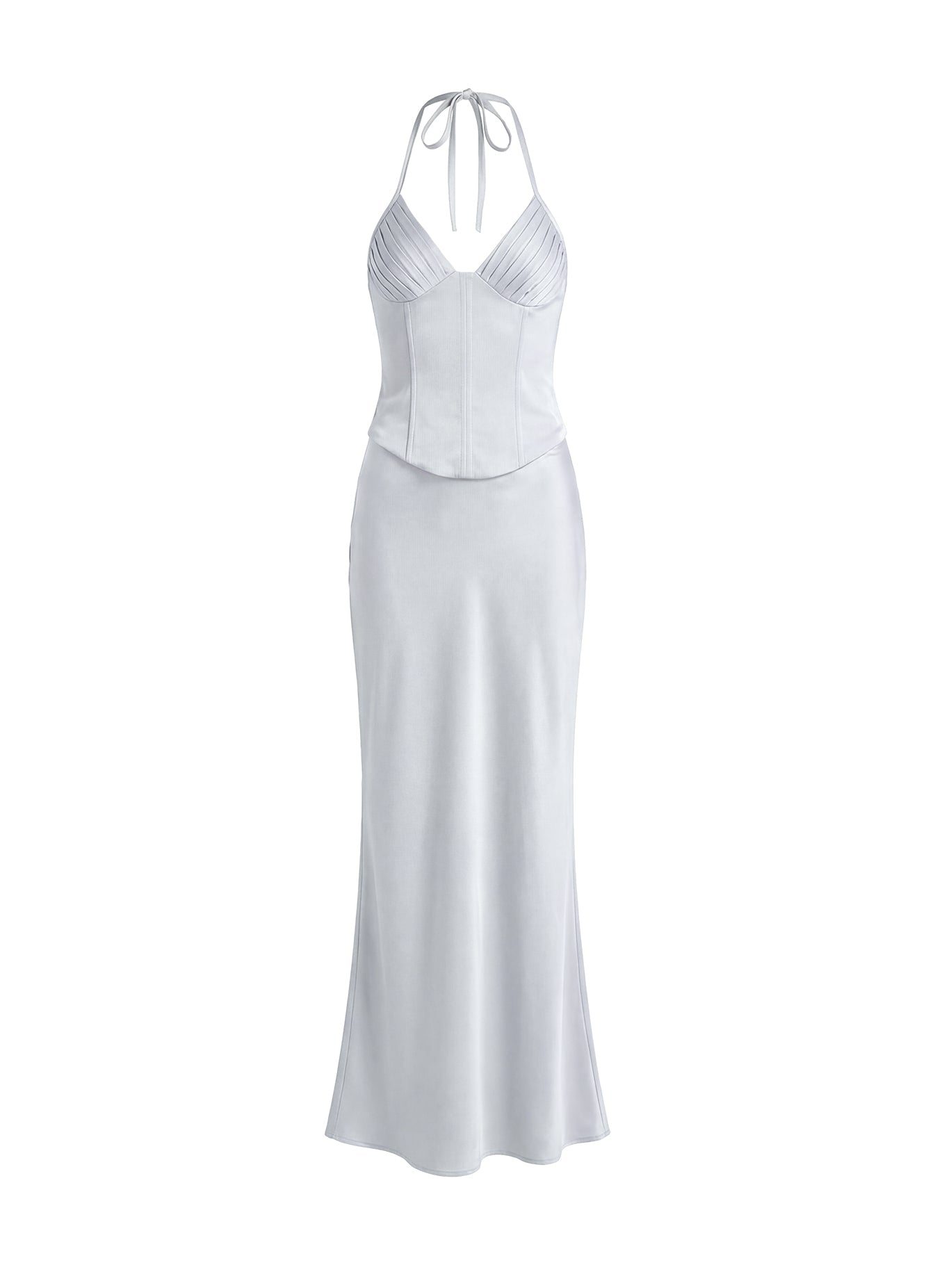 Gümüş Saten Korse Maxi Elbise - Adanmışlık