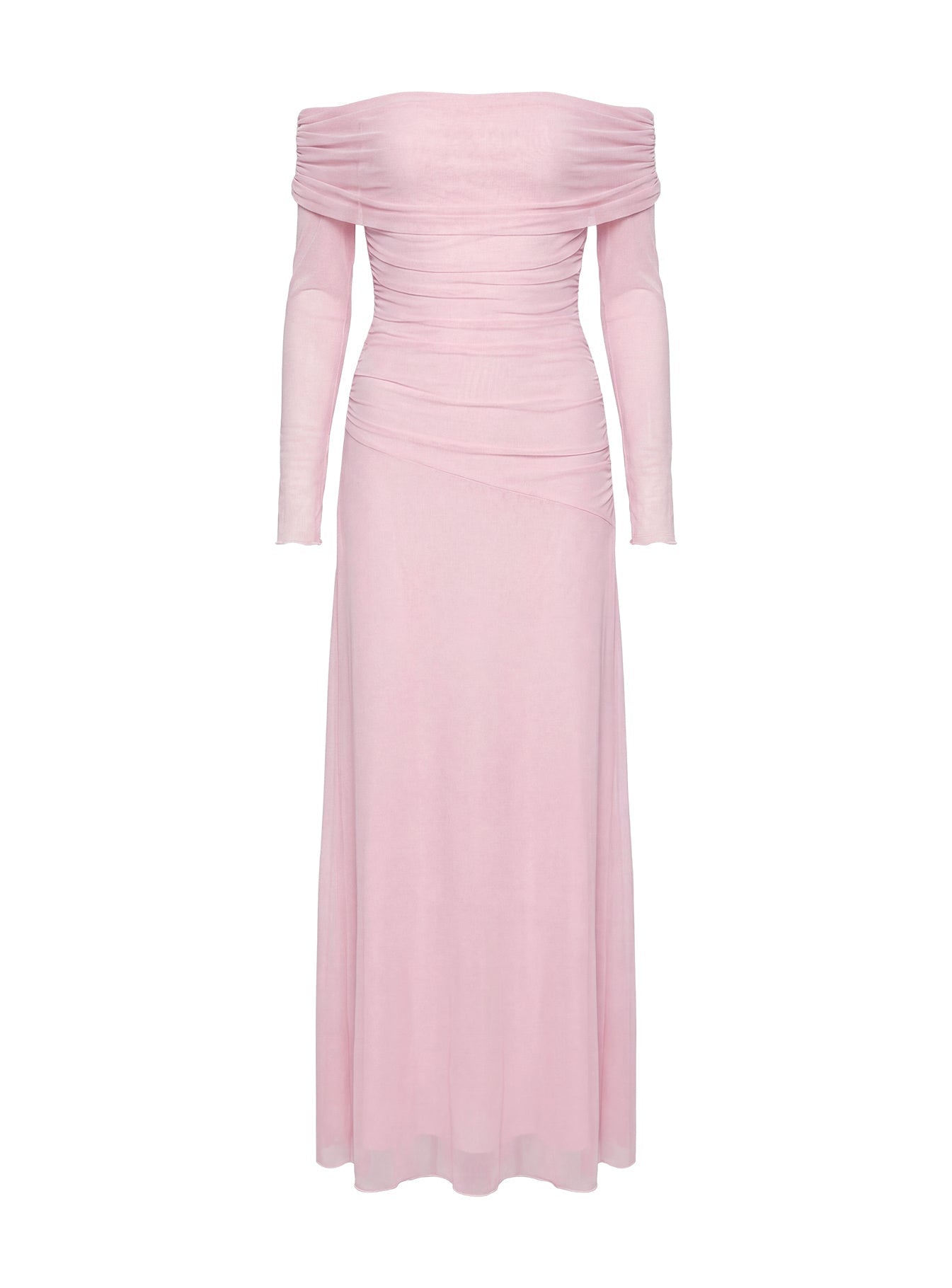 Emorissa Yumuşak Pembe Off-Shoulder Uzun Maxi Elbise